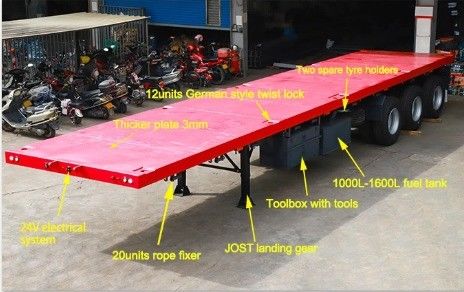 Suspensione meccanica rossa 3 asse 4 asse 20FT 40FT 45FT contenitore semirimorchio a letto piatto