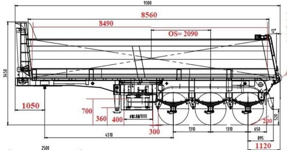 WS U Shape 40-45 CBM 3-Axle End Unload Taper idraulico Dump posteriore semirimorchio per camion