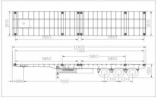 50 tonnellate Container Carrier Flat Bed Semi-trailer con sospensione meccanica in Africa