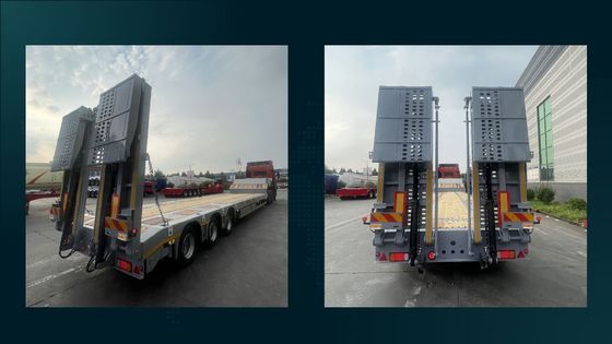 Sospensione a aria 3 assi 40 - 80 tonnellate Semi rimorchio in acciaio a letto basso per escavatori e dozer