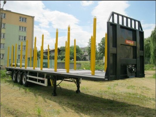 Piattaforma di trasporto di legname a tre assi semirimorchio a pianta piatta